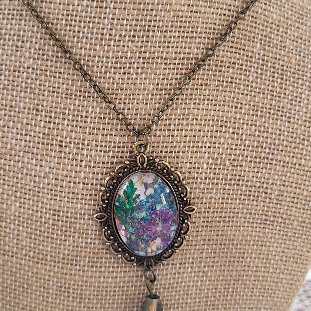 Vintage-Inspired Brass Floral Pendant Necklace